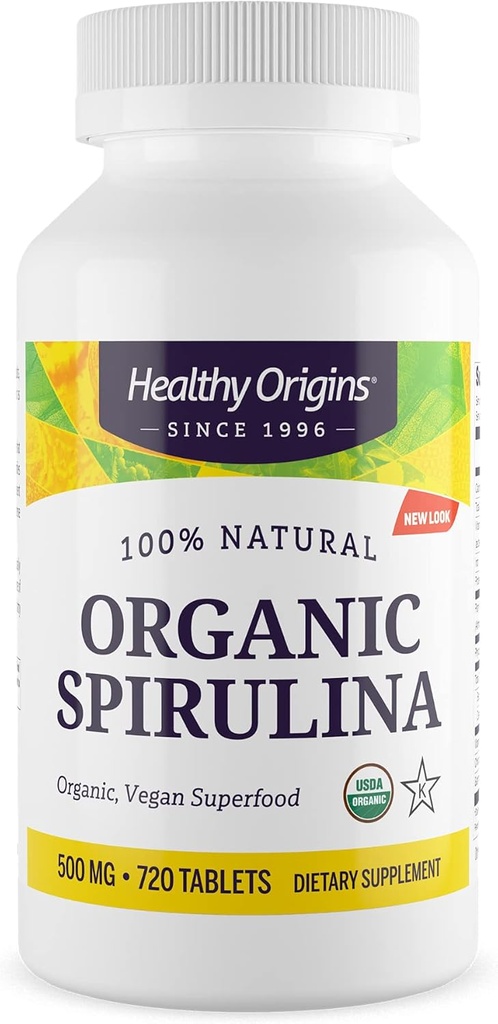 Healthy Origins Organic Spirulina 500 Mg (Organic Certified, Kosher Certified, Natural, Non-GMO, Gluten Free, Vegan Superfood), 720 Tabletten