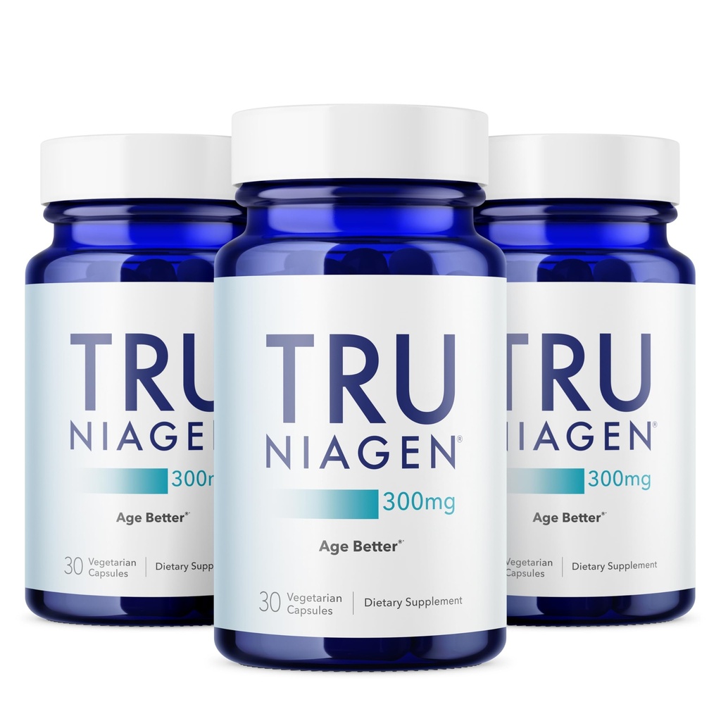 TRU NIAGEN Patentierte NAD-Ergänzung für Anti-Aging und Zell-Regeneration, 300mg Niagen, 30 Servierungen | Unterstützt Zelluläre Energie, Gehirn, Muskel | Nicotinamid Riboside (NR) Nehmen Sie 1 tägliche | 3 Flaschen