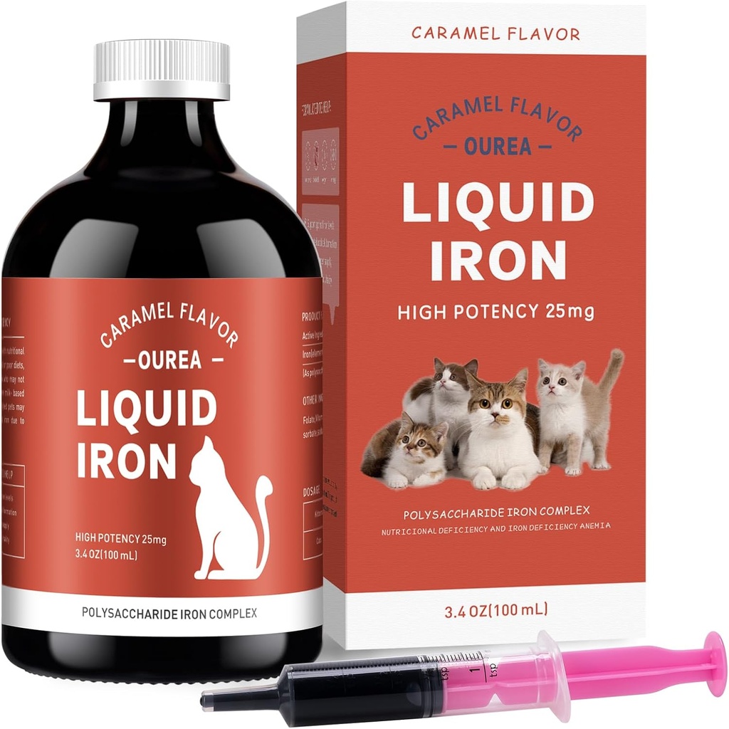 Vaspótlások macskák - Folyékony vas vérszegénység a macska vitaminok, támogatás vas szint, Promote Red Cell, Fokozott energia és vitalitás a macska egészség, 3.4oz (100ml)