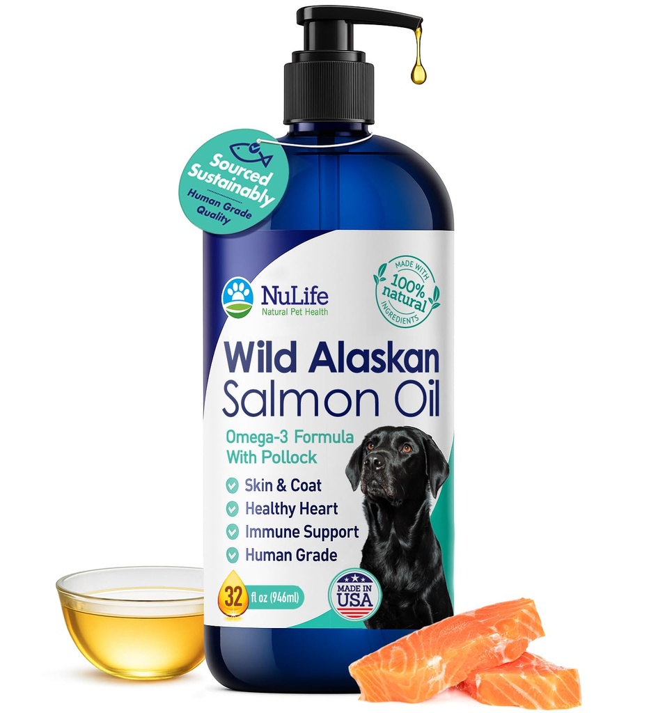 Pure Wild Alaskan Salmon Oil kutyáknak, Omega 3 Formula, kutya hal olaj folyadék, bőr és kabátpótló shedding, száraz itchy bőr és allergia, EPA + DHA zsírsavak, 32 oz Pump palack