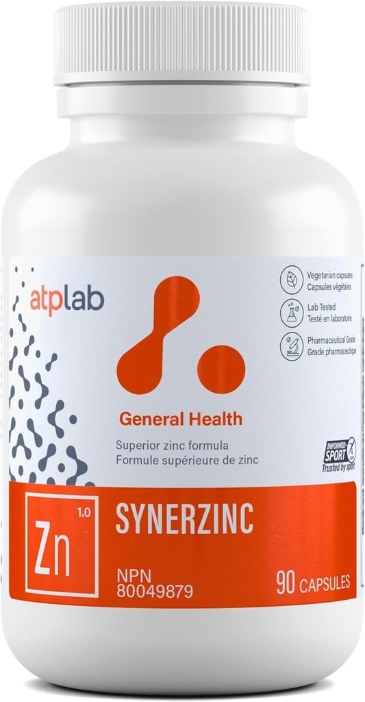 ATP LAB Synerzinc 90 caps - Vegan Zink-Ergänzung für Männer und Frauen - Zink Mineral-Ergänzungen - Gesunde Haut - Zink-Vitamine für Erwachsene