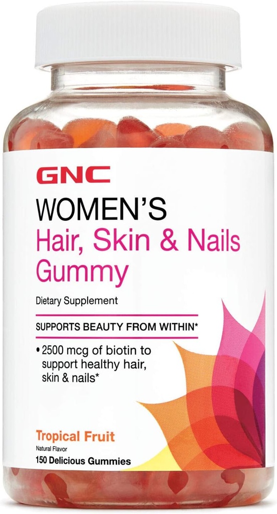 GNC Women's Hair, Skin & Nails Gummy - Tropical Fruit, 150 Gummis, Enthält Biotin für starke und gesunde Haare, Haut und Nägel