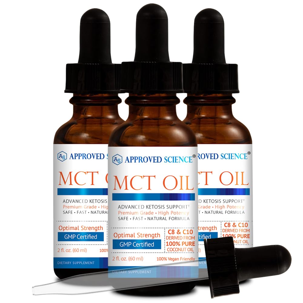 Jóváhagyott Science ® MCT Oil - Pure Medium-Chain Trigliceride (MCT) Oil származó kókuszsav (C8) és Capric Acid (C10) - Vegan, 60 ml - Pack of 3