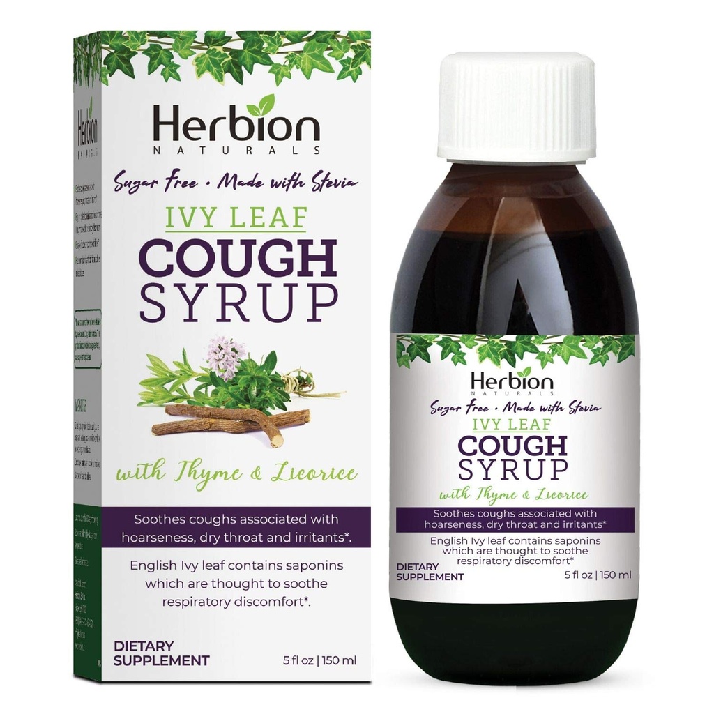 HERBION Naturals Ivy Leaf Cough Syrup mit Thyme und Licorice, 5 FL Oz, Beruhigt Throat und Relieves Respiratory Discomfort, für Erwachsene, Kinder 13 Monate und darüber, Alkoholfrei, Zuckerfrei mit Stevia