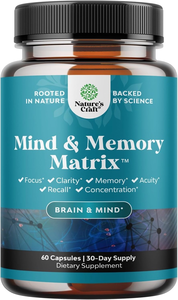 Matrix Nootropic Brain Supplement for Memory and Focus Enhancement - Vitamins for Mental Health & Clarity - Kognitív Komplex a felnőttek minden korosztály elme vitalitásának - 60 kapszula