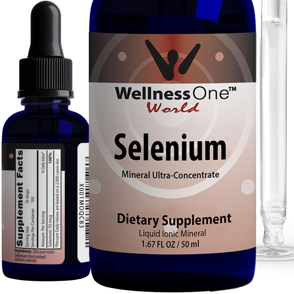 WellnessOne Liquid Selen Supplement - Ionisierte Selenflüssigkeit Tropfen 70 mcg - Antioxidans, Herz-Kreislauf- und Immununterstützung - USA Getestet, Vegan, Nicht-GVO, Glutenfrei, Unaromatisiert - 1,67 fl oz
