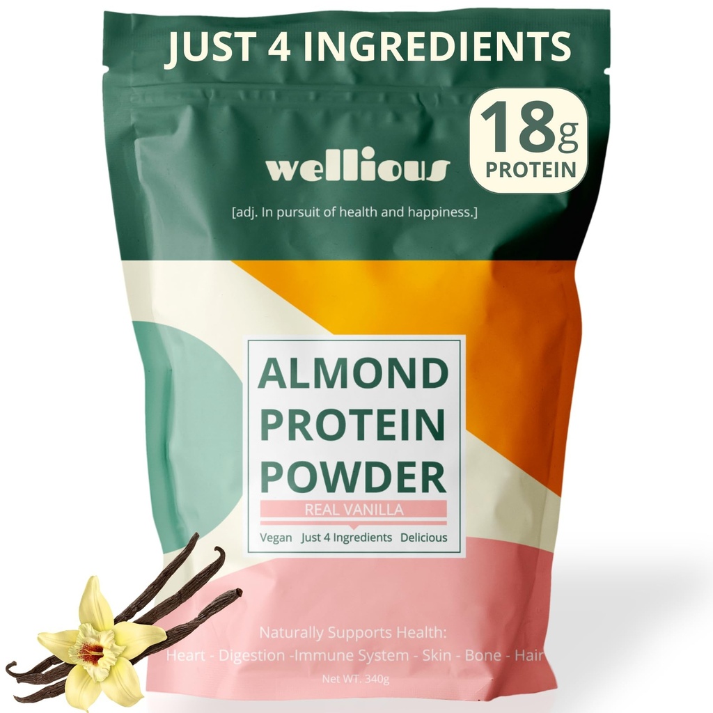 gutious Almond Protein Powder (Vanilla) - 18 Gramm reines gesündestes Vegan Protein für Damen und Herren - Perfekt Glutenfrei, Sojafrei und glatt Gut Freundliches Protein Pulver für Sporternährung