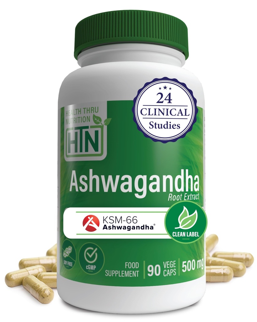 Gesundheit Thru Nutrition Ashwagandha 500mg KSM-66® 90 Kapseln | Stress, Stimmung, Fokus, & Energie | Klinisch bewährte und organische Wurzel-Nur Whitania Somnifera Extrakt | Non-GMO, Gluten & Soy Free
