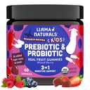 Llama Naturals Kids Probiotic with Prebiotic Fiber, Vegan, Organic Prebiotics and Probiotics Gumies for Gut Health Support, Toddler Real Fruit Gumi Vitamins, No Added Sugar Cane, Mixed Berry, 60 Ct