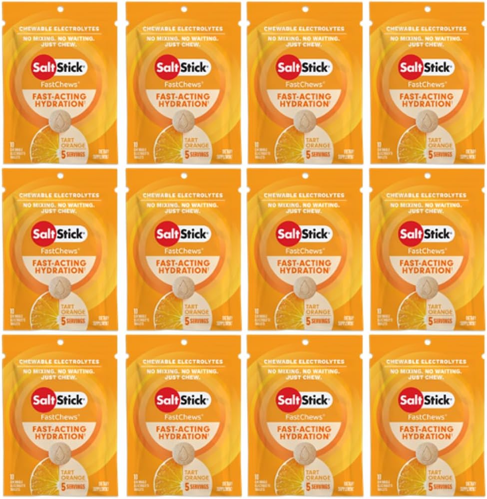 SaltStick Elektrolyte FastChews - 120 Count Orange Flavor - Elektrolyte tabletta hidratálásra, sóbab - 10 Count (12-es csomag)