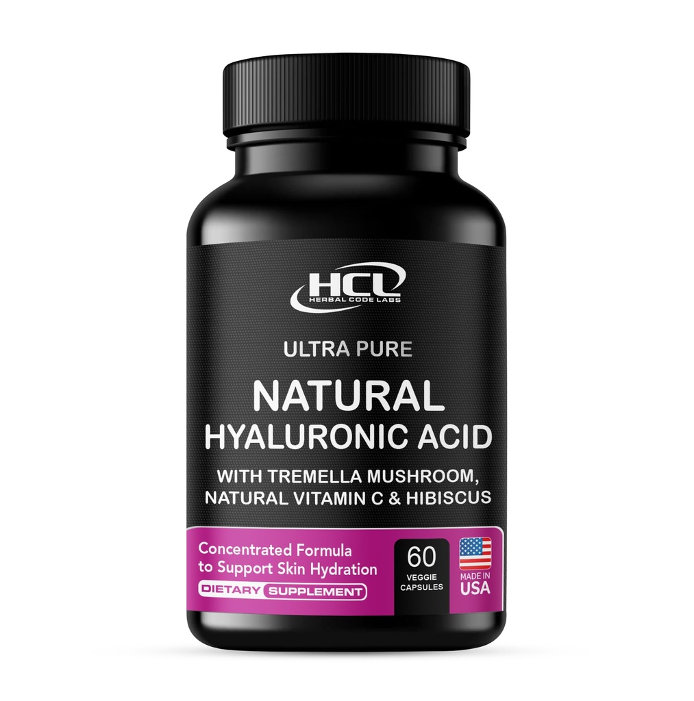 Natürliche Hyaluronsäure-Ergänzung 5X Stärkere Hydration Pillen von Pure Tremella Pilz mit Vitamin C & Hibiscus - Haut-Ergänzung Anti Falten Diät Kapseln - Haarnägel Vitamine