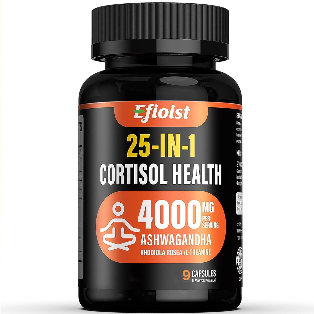 Cortisol Health Supplement, 25-in-1 Cortisol Reducer für Damen und Herren, Cortisol Ergänzungen für mit Ashwagandha, Rhodiola Rosea, L-Theanine, 9 Kapseln