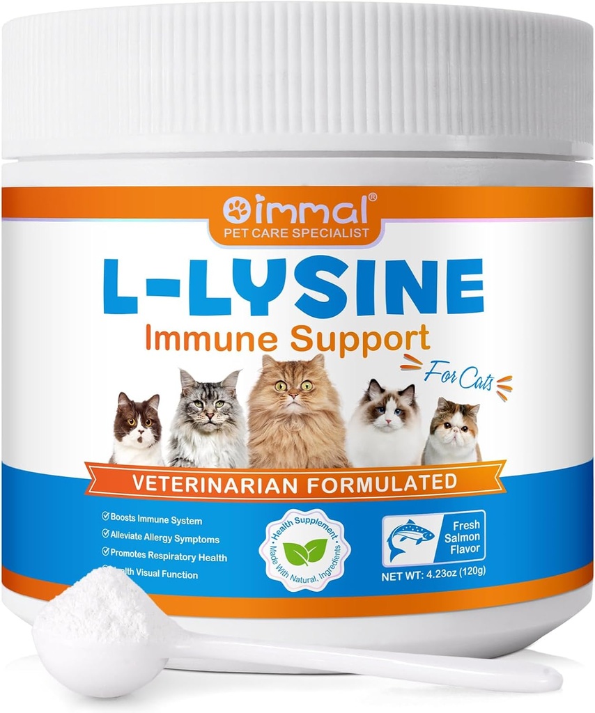 L-Lysine-Pulver für Katzen, Lysin-Ergänzung für Katzen, Unterstützung Immunsystem, Atmungsaktive Gesundheit & Visuelle Funktion und Allergie Relief, Haustiere Gesundheit liefert Multivitamine, Lachs Flavor - 4.23 oz / 120g