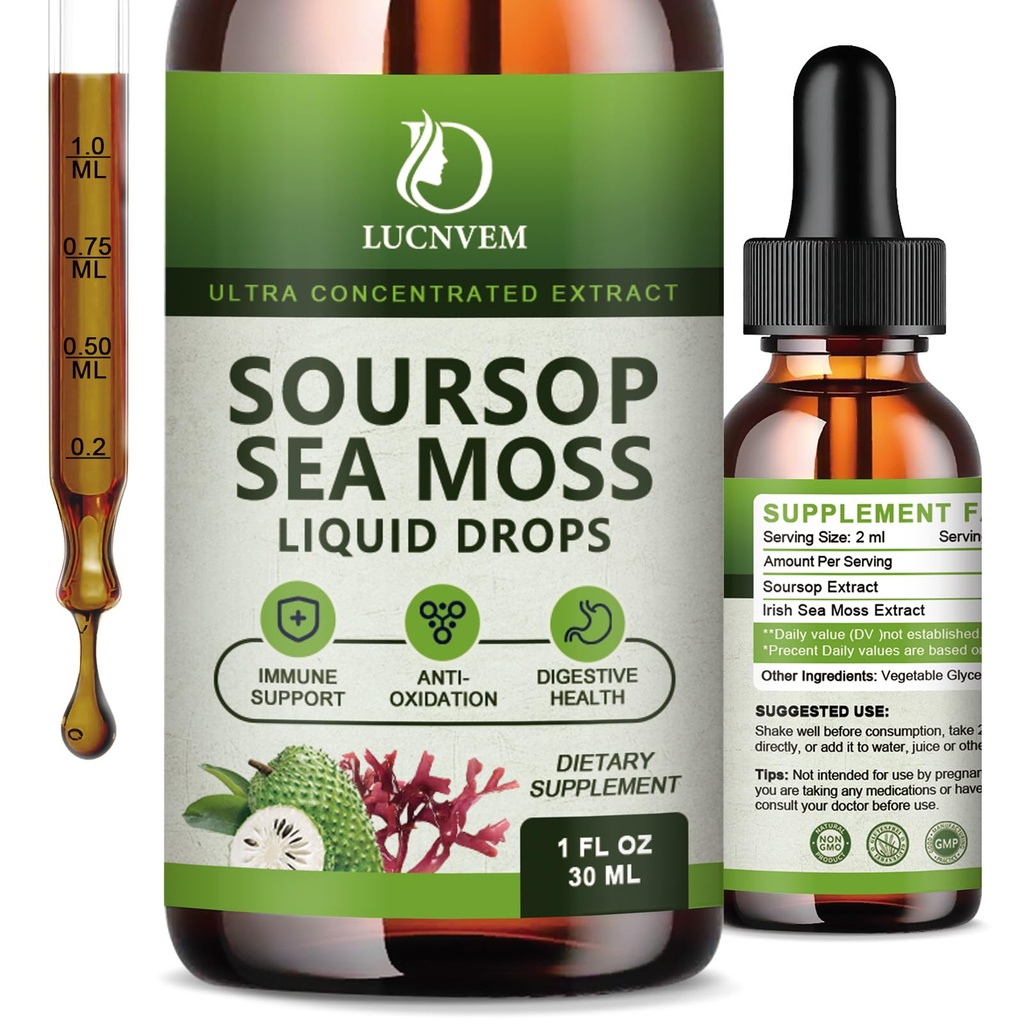(2 Pack) Organic Soursop Graviola with Sea Moss Liquid Drops, Soursop Bitters Liquid Rich in Multivitamin for Natural Antioxidant, Immune Boost, Cell Support & Regeneration, Ananász Flavor