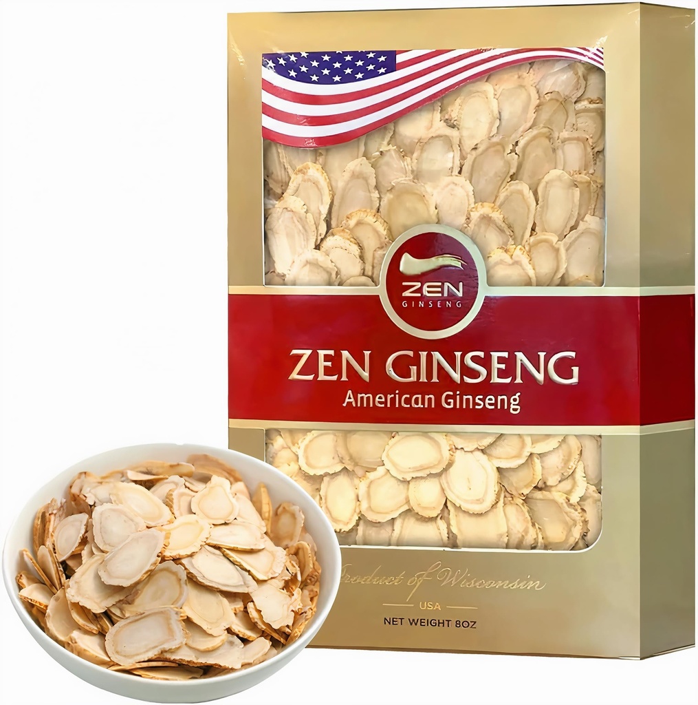 Zen American Wisconsin Ginseng Slices — Verbesserte Energie, Leistung und psychische Gesundheit für Männer und Frauen (8oz. Feld