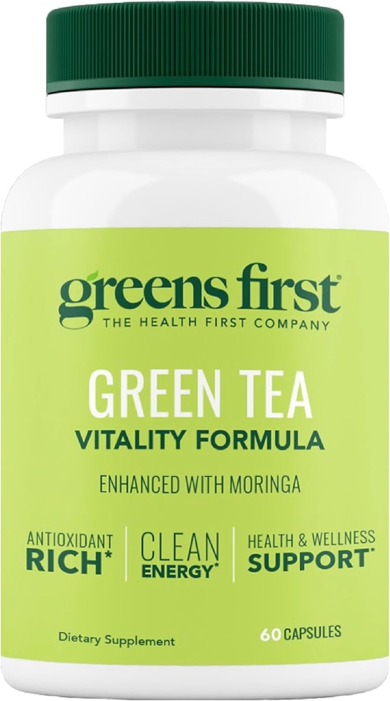 Greens First Green Tea Vitality Formula - Verbessert mit Moringa - Antioxidant-Rich für saubere Energie - Vegan & Glutenfrei - Leistungsstarke Mischung für Energie & Gesamt Wellness (60 Kapseln)