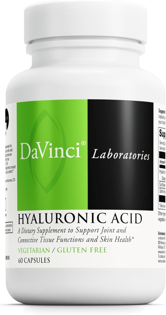 DaVinci Labs Hyaluronsäure - Nahrungsergänzungsmittel zur Unterstützung von Gelenk-, Knorpel- und Hautgesundheit* - Mit Hyaluronsäure, Sonnenblume Lecithin und Salvia Hispanica Powder - Glutenfrei - 60 vegetarische Caps