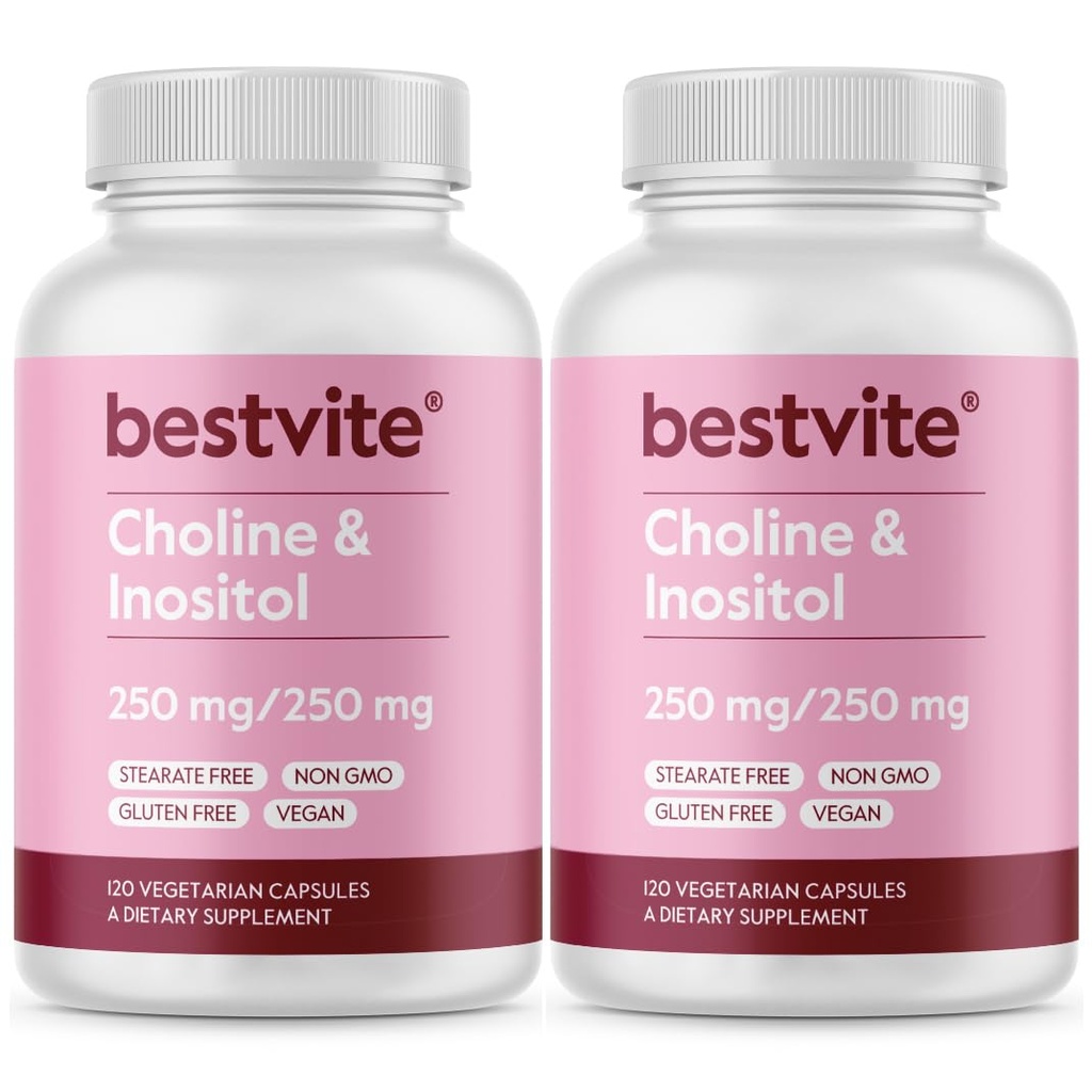 BESTVITE Choline Inositol 500mg (240 vegetarische Kapseln) (120 x 2) - keine Stearaten - kein Dicalciumphosphat - keine Füllstoffe - Vegan - Non GMO - Glutenfrei
