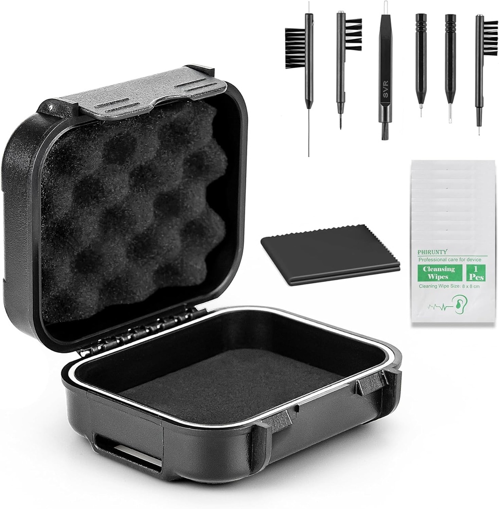 18 Pieces set High Seal Vízhatlan hallássegítő eset extractable szivacs, Drop- Proof, Shock- Proof és Crush- Proof Storage Box, hallásvédő kiegészítők tisztítás Kits tisztító eszköz