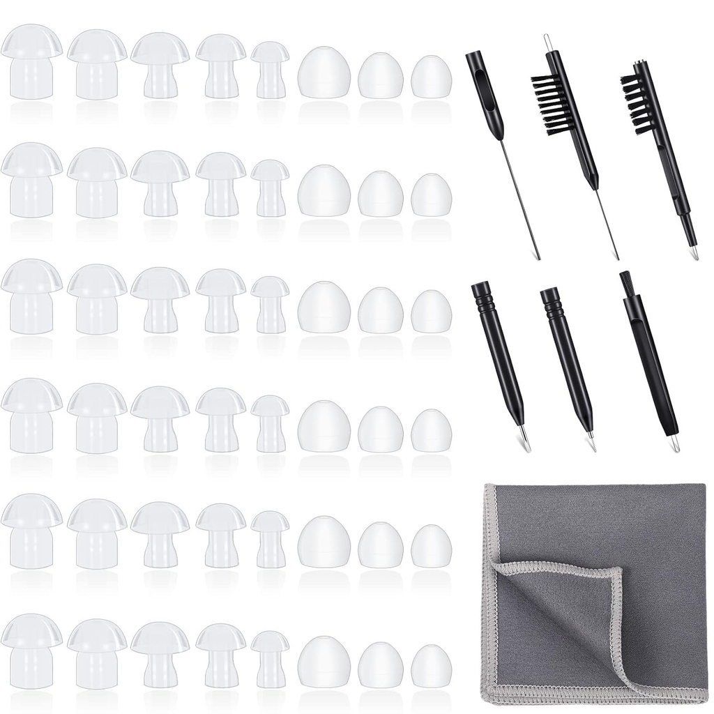 48 Pieces hallókészülék Tippek hallókészülék Domes Universal Domes for Earbud Tip Pótlás, BTE Hangerősítő kiegészítők és 7 Pieces Tisztító szerszámok bársony zacskóval