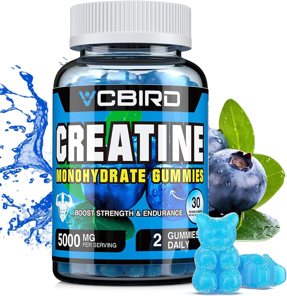 Kreatin Monohydrat 5g Pro Servieren, keine Zucker Kreatin Ergänzungen Unterstützung für Stärke, Leistung, Energie, Erholung, Glutenfreie Kreatin für Frauen und Männer, Blaubeeren Geschmack (30 Gummies135)