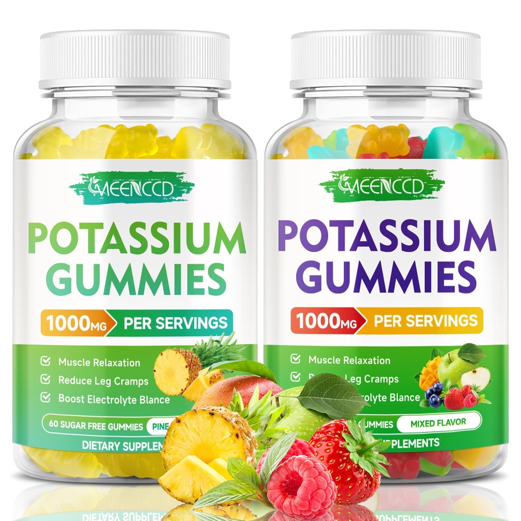 Kalium-Zitrat-Gummi 1000mg, hohe Potenz Kalium-Ergänzungsgummis für Erwachsene Frauen und Männer, Kalium-Gummi-Gummi-Unterstützung Leg Cramps & Muskel-Gesundheit, Ananas & Mixed Fruit Flavor