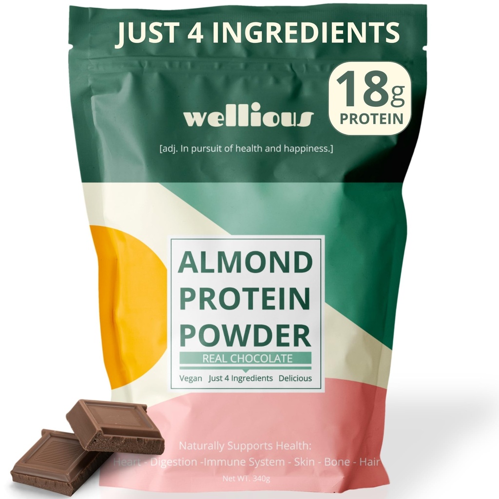 gutious Almond Protein Powder (Chocolate) - 18 Gramm reines gesündestes Vegan Protein für Damen und Herren - Perfekt Glutenfrei, Soy-Free & Smooth Gut Friendly Protein Powder for Sports Nutrition