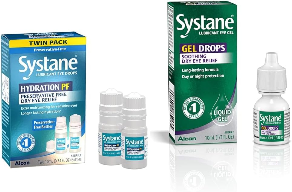 Systane Hydration Multi- Dose Preservative- Free Eye Drops Dry Eye Relief Twin Pack (2x10ml) & Kenőszer Eye Gel Drops, 10- ml (Packaging May Vary)