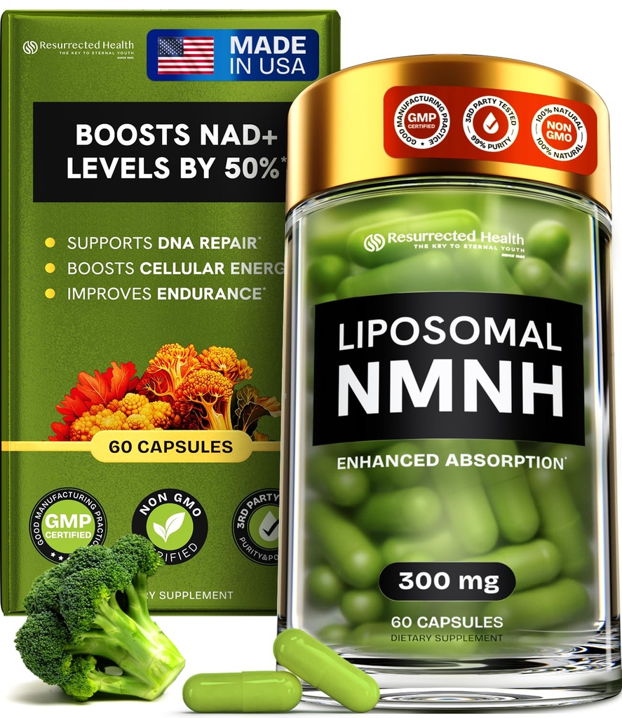 Liposomale NMNH-Ergänzung (Dihydronicotinamid Mononukleotid) - Hohe Reinheit NAD für Anti-Aging, Energie, Fokus - Pure NMNH Organic 60 Kapseln - 300mg