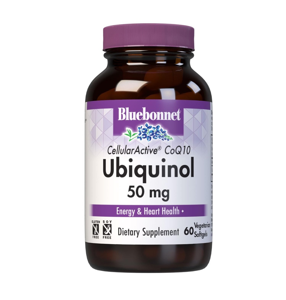 Bluebonnet Nutrition Cellular Active CoQ10 Ubiquinol 50 mg Vegetarische Softgele, Herzgesundheit & Zelluläre Gesundheit, Ubiquinol aus Kaneka, Non GMO, Glutenfrei, Sojafrei, Milchfrei, 60 vegetarische Softgel