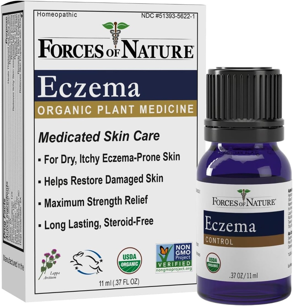 Kräfte der Natur Eczema Kontrolle, Sensitive, trockene und juckende Hautentlastung, Steroid-freie Hautpflege für Flare-Ups, Eczema-Behandlung für Erwachsene, Organische Homöopathie, Fast-Acting, 11ml (0.37 fl oz)