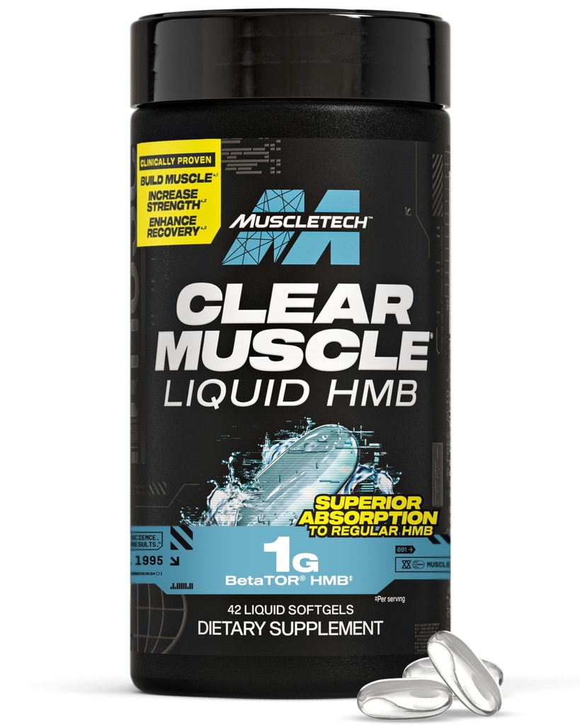 Muscletech HMB ergänzt 1000mg, Klarer Muskel (42 flüssige Weichgele) - Höchster Grad HMB für Lean Muskel & Recovery-HMB Freie Säure Muskel-Ergänzung-Help Verringern Sie Muskel Breakdown - Verpackung Mai Vary