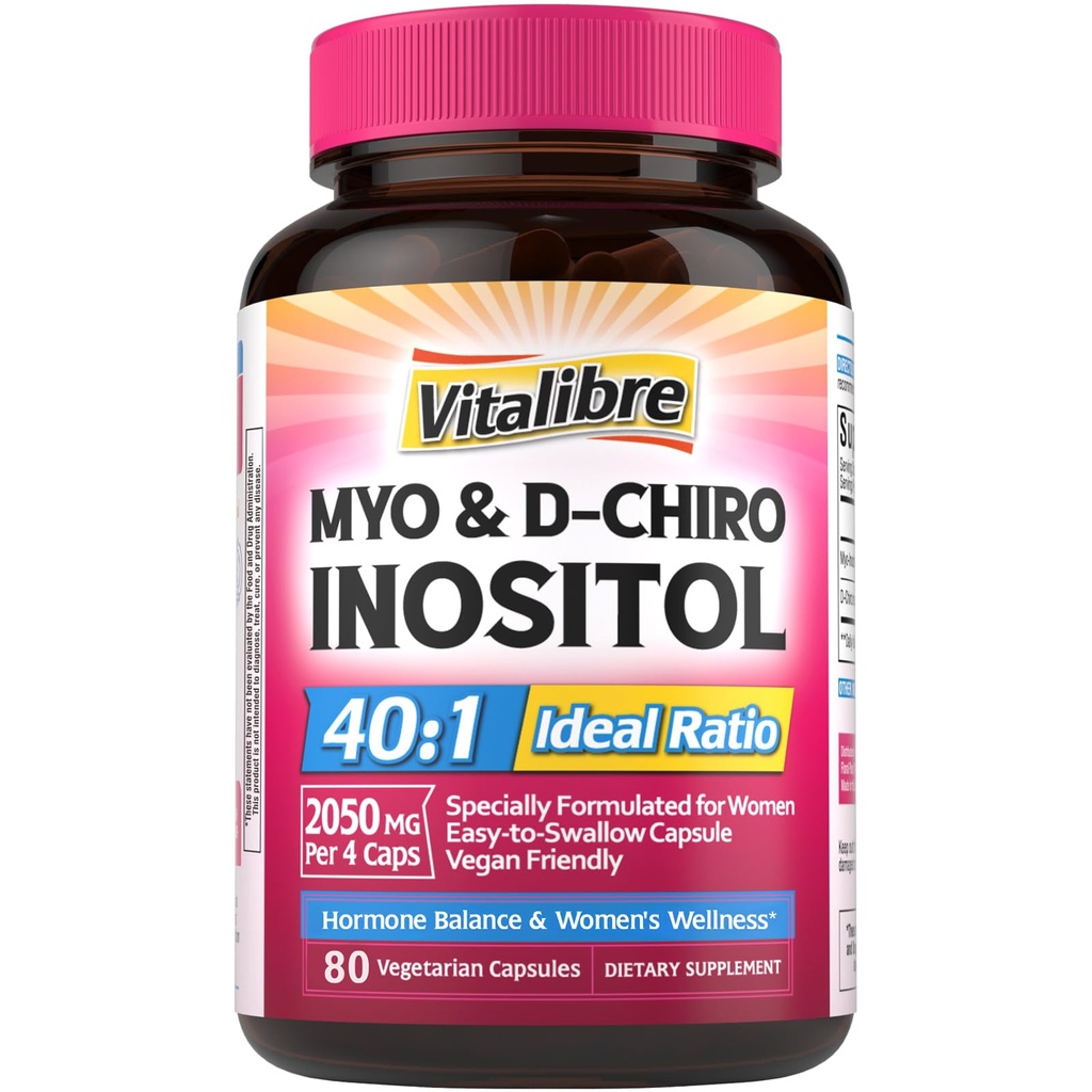 Inositol Supplement, Myo-Inositol & D-Chiro Inositol Fruchtbarkeit Ergänzungen für Frauen, 40:1 Ideale Ratio, Hormon Balance und Ovarian Unterstützung, 80 Vegan Kapseln