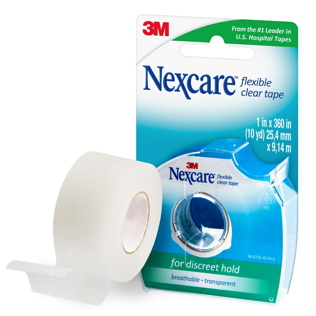 Nexcare Flexibles klares Klebeband, wasserdichtes transparentes medizinisches Klebeband, sichert Anzüge und Katheterschlauch - 1 In x 10 Yds, 1 Rolle Klebeband