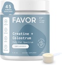 Favor Creatine und Bovine Colostrum Powder - Kreatin Monohydrat Cow Colostrum Supplement, High Immunoglobulin IgG, Stärke, Muskel Erholung und Gut Gesundheit für Männer und Frauen, 45 Servierungen, Unflavored