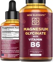 Flüssiges Magnesium Glycinat Tropfen mit Vitamin B6 - Magnesium Supplement 500mg & Vitamin B6 100mg | Non-GMO Keine Gluten | Stress Relief | Schlaf & Entspannung | Muskel & Herz Unterstützung | Natürlich & Vegan