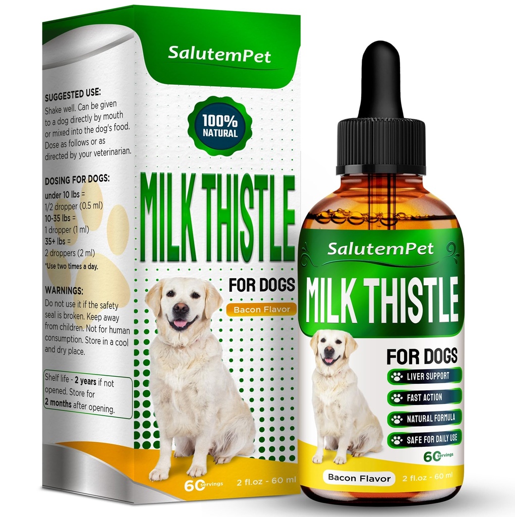 Milk Thistle for Dog 124; Dog máj kiegészítés minden korosztály és a Breeds 124; Itt van csak herbal Communications 124; + vonzó és Super Yummy Bacon Flavor) 124; 2 Oz
