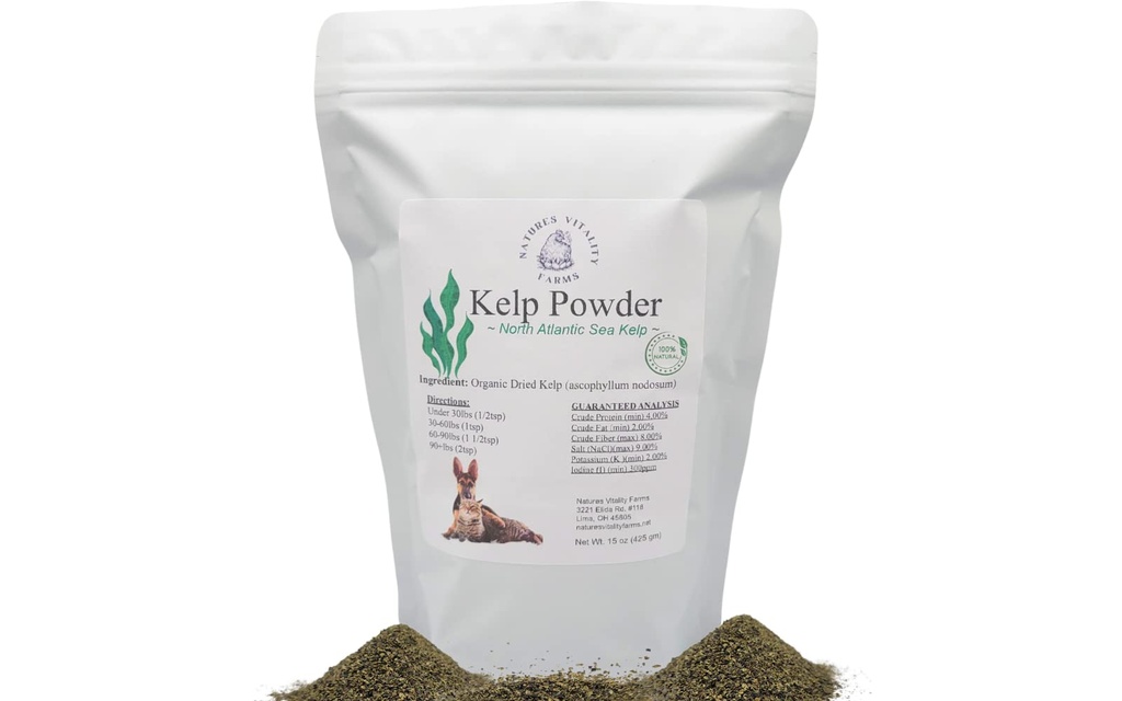 Kelp-Pulver für Hunde/Katzen, Natürliche Nordatlantik Meer Kelp, Vitamine Mineralien und Antioxidantien für Ultimative Gesundheit (15 Unze)