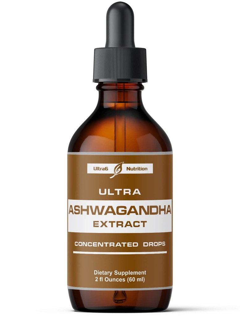 Ultra6 Nutrition Ashwagandha Liquid Drops - Organic Ashwagandha Supplements with Rhodiola Rosea Tincture - Root Extract for Mood and Energy - Supplement for Men & Women
