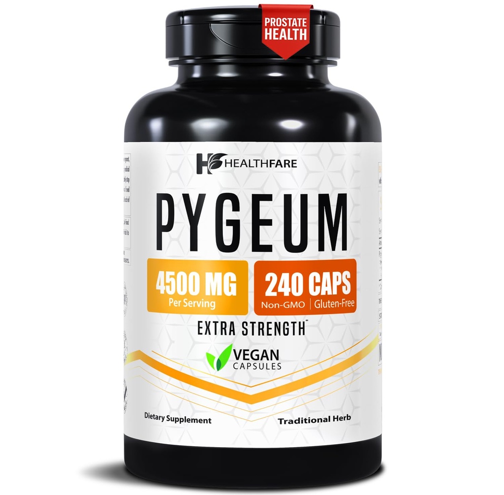 Healthfare Pygeum Supplement, 4500mg | 240 Vegan Kapseln | Ultra Standardisierte Bark Extrakt | Kräuterergänzung | Non-GMO & Gluten-Free | Made in USA