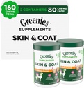 Greenies Ergänzungen Hund Haut und Mantel Ergänzungen mit Fischöl & Omega 3 Fettsäuren, Huhn Flavor, 80-Count Tub, Pack von 2
