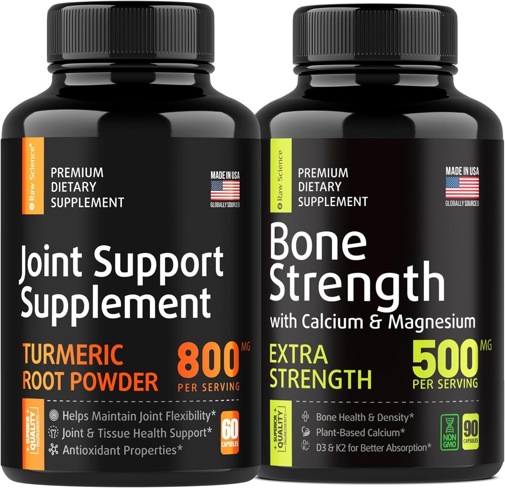 Csont- és közös erődítmény - Joint & Knee Supplement Supplement, Bone Strength Supplements - Turmeric Glucosamine Chondroitin MSM 800mg 60pcs és Kalciumkiegészítés 500mg 90pcs