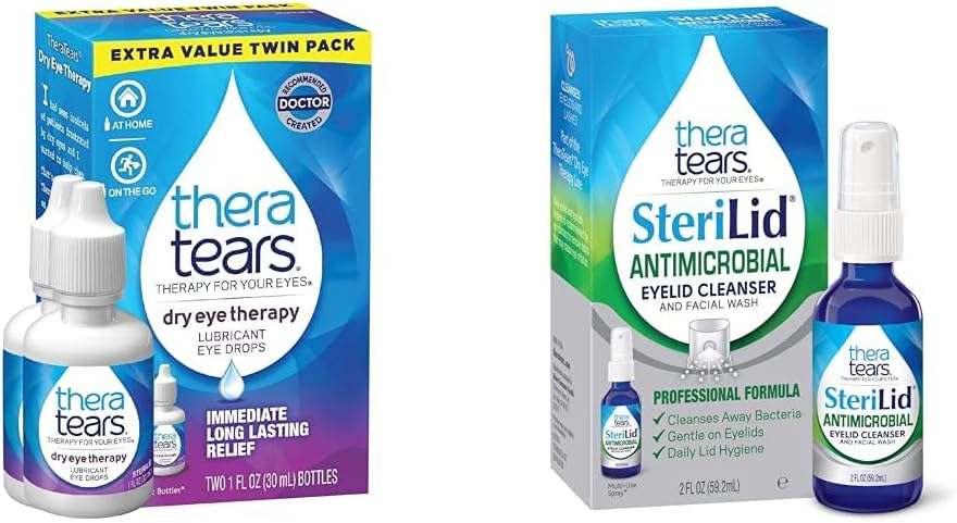 TeraTears száraz szem terápia Kenőszer Szemcseppek száraz szem, 1 fl oz üveg Twin Pack & SteriLid szemtisztító és arcmosás, az irritált szemek, 2 fl oz Spray