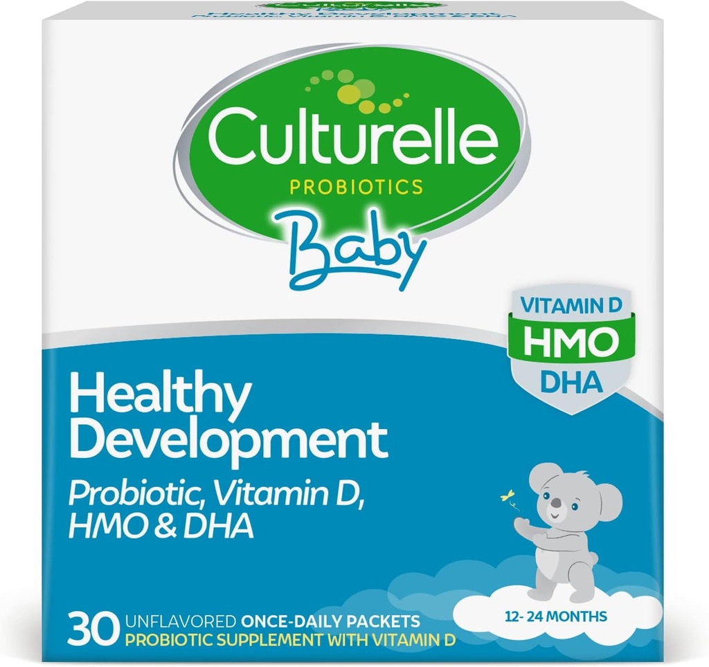 Culturelle Baby Healthy Development probiotic, D-vitamin, HMO & DHA csomagok, Segít előmozdítani az egészséges immunrendszer és emésztési rendszer * a babák és gyerekek korban 1 +, Gluten Free & Non- GMO, 30 gróf (csomag 1)