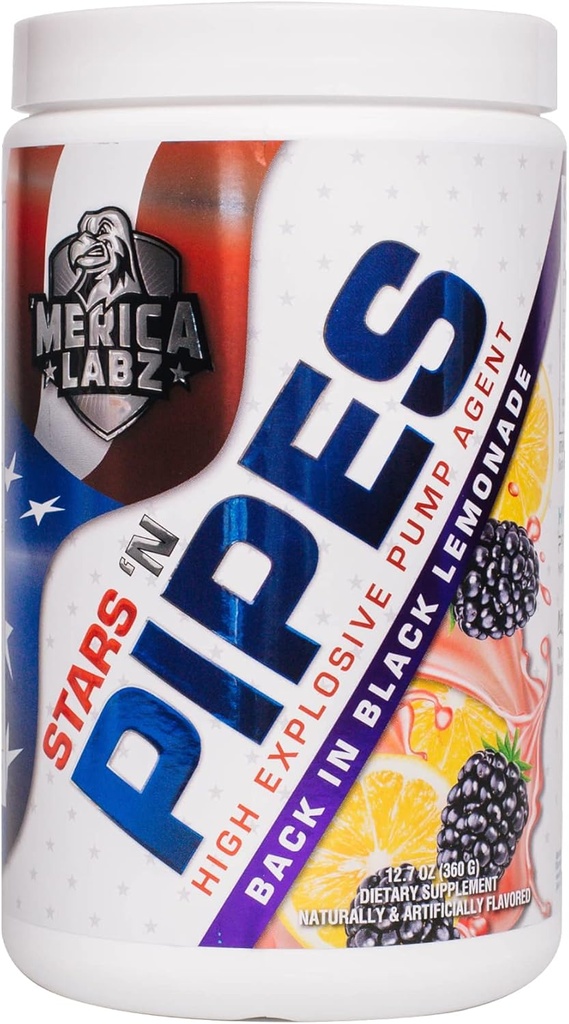 'Merica Labz Stars' N Pipes High Explosive Pump Agent, Stimulant- Free, 6G of L- Citrulline, 20 Servings (Vissza a Fekete Lemonádéba)