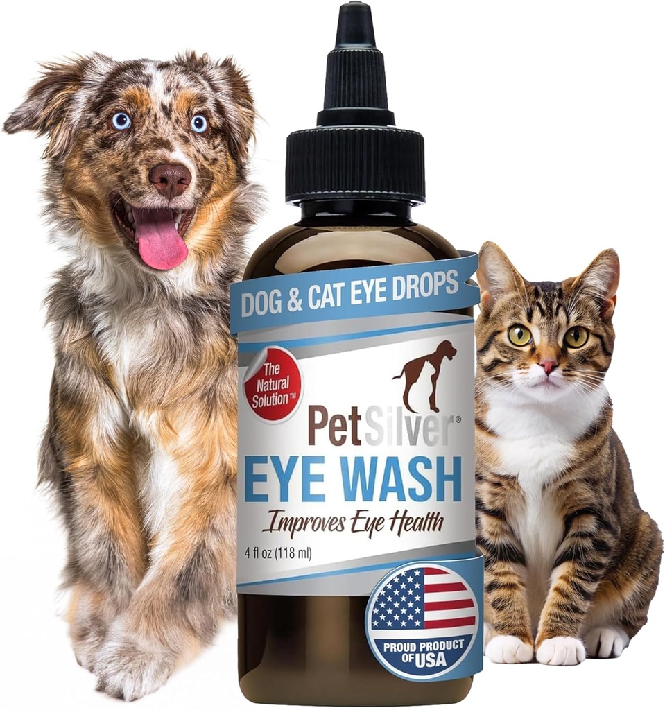 PetSilver Augentropfen für Hunde und Katzen - Natural Dog Eye Wash - Relief für Entzündung & Irritation - Pet Eye Cleaner und Tear Stain Remover - Patentierte Silber Formel - Made in USA - 4 fl oz