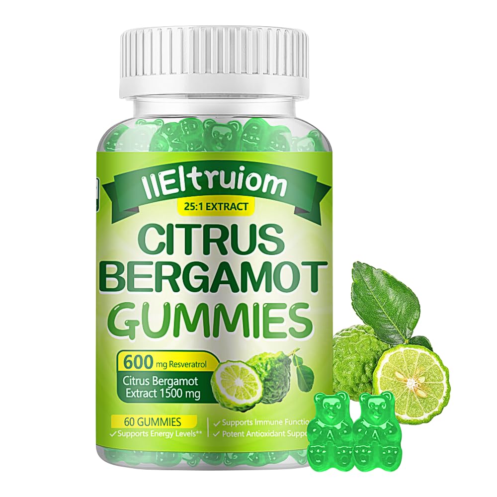 Citrus Bergamotte 1500mg, Citrus Bergamotte Gummi für gesunde Cholesterin, Bergamotte Beilagen 25:1 Extrakt aus Italien Bergamotte, Resveratrol & Niacin - Natürliche Vegan 60 Gummi