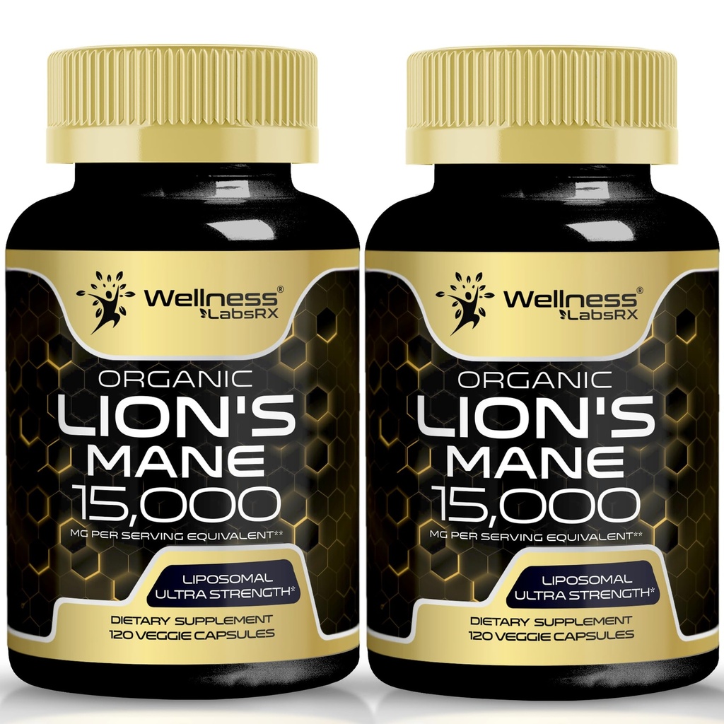 Lions Mane Supplement Kapseln - 120 Zähler - Pilz-Ergänzung, Gehirn-Ergänzungen für Gedächtnis und Fokus, Lion's Mane Mushroom Capsules - Kognitive & Immununterstützung, Fokus-Ergänzung - 2 Pack