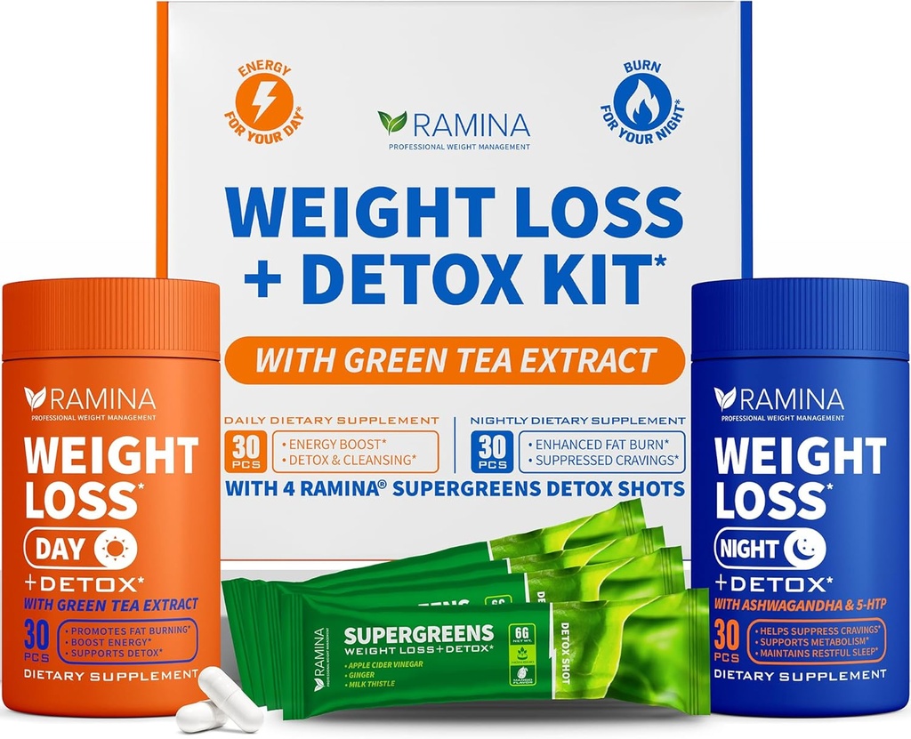 Ultimate Weight Loss Kit - 30 nap és éjszakai detox shots - Metabolizmus booster & Appetite Control - Diéta kiegészítők nők és férfiak - Fat Burning & Weightloss Pills, Fat Burner & Appetite Szállító