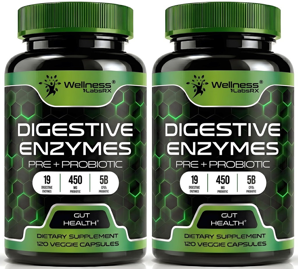 Enzimek probiotikumokkal és prebiotikumokkal, 450mg, 5 milliárd CFU - Pure Super Digestion Capsules - Emésztő Enzimek nőknek és férfiaknak